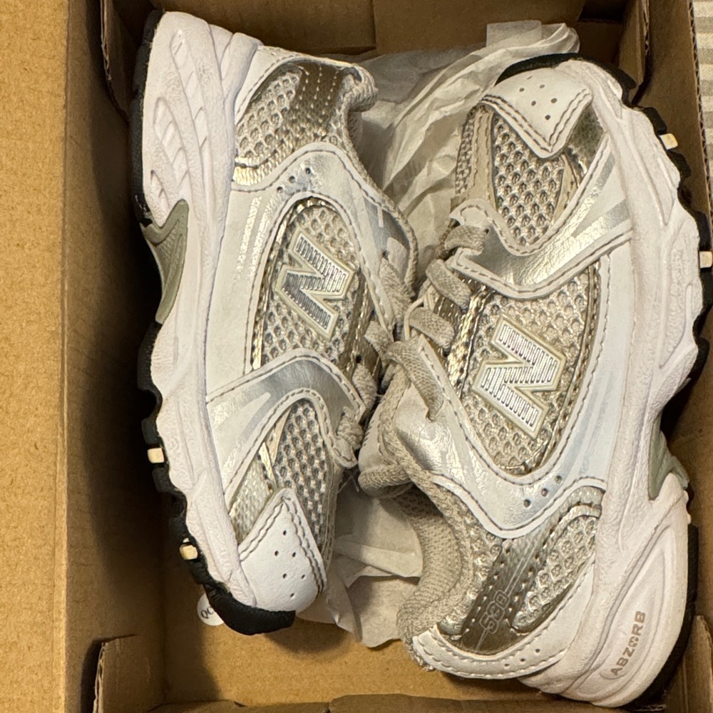 New Balance Metallic Silver and White Running Shoes